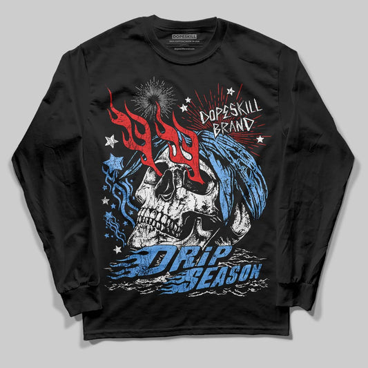 Jordan 6 University Blue DopeSkill Long Sleeve T-Shirt Drip Season Graphic Streetwear - Black