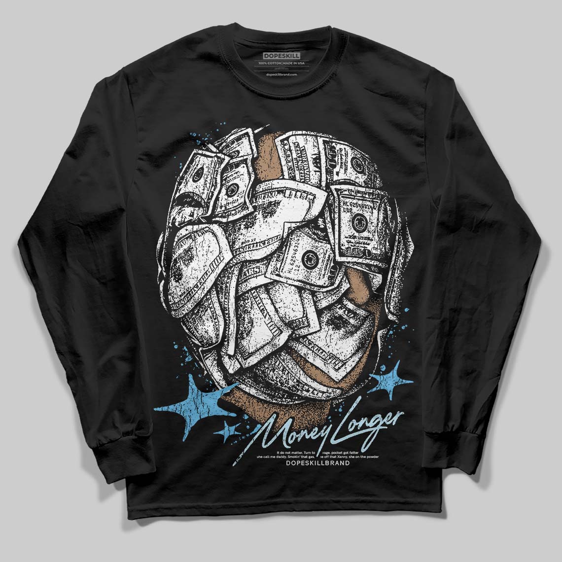 Jordan 11 Retro Legend Blue DopeSkill Long Sleeve T-Shirt Money Longer Graphic Streetwear - Black