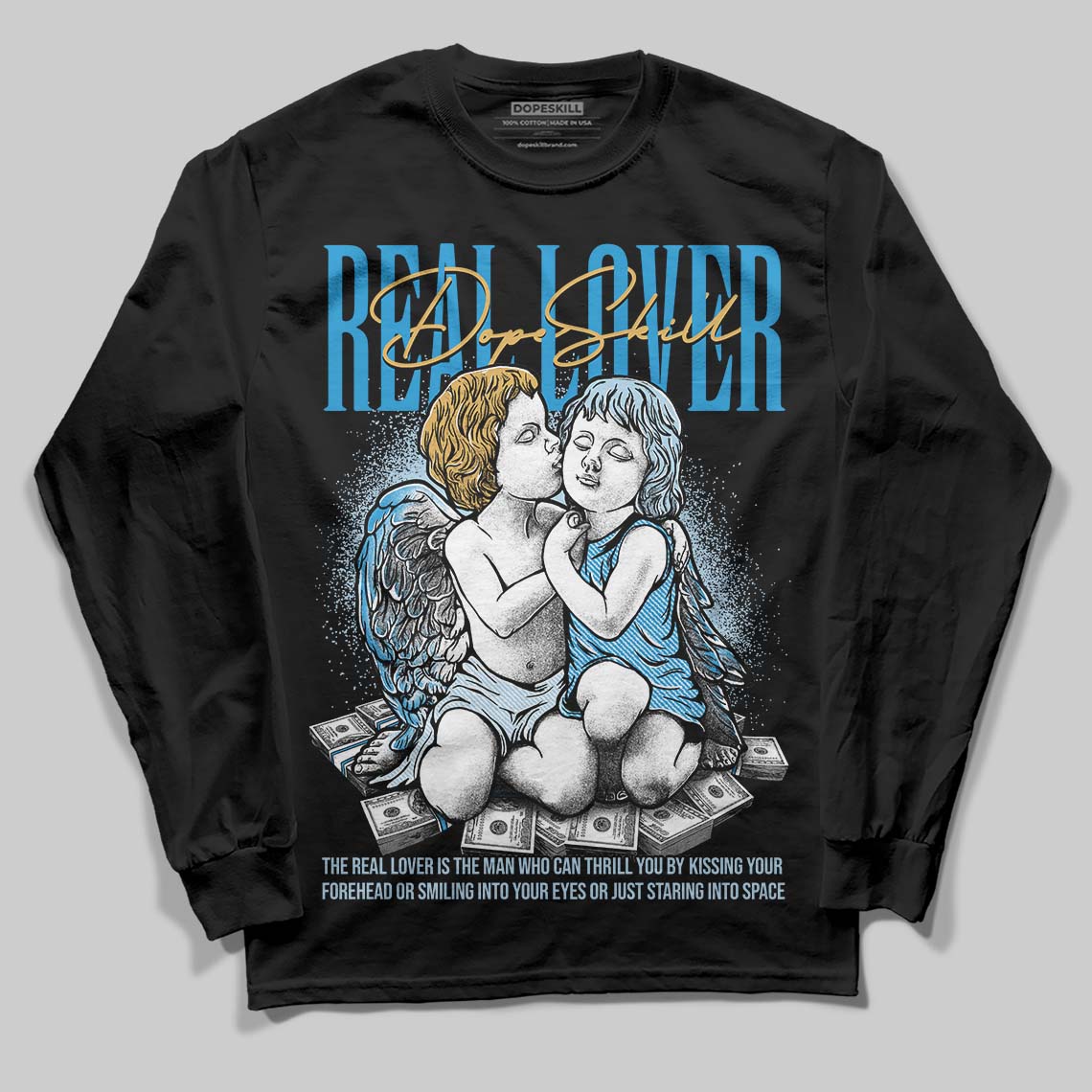 Jordan 4 Denim “Worn Blue” DopeSkill Long Sleeve T-Shirt Real Lover Graphic Streetwear - black