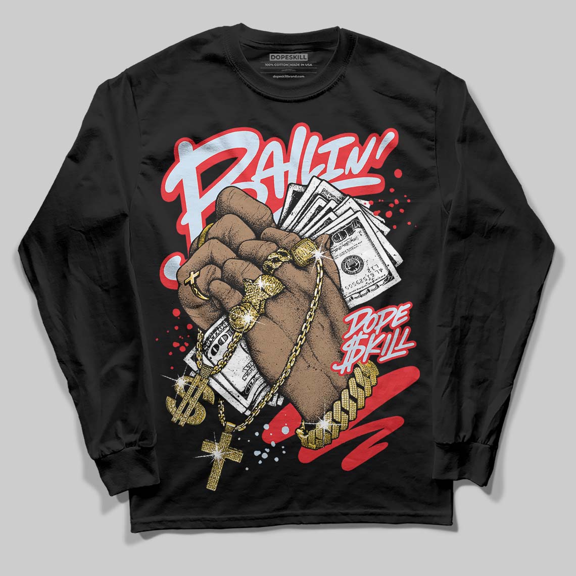 Jordan 11 Retro Cherry DopeSkill Long Sleeve T-Shirt Always Ballin' Graphic Streetwear - Black