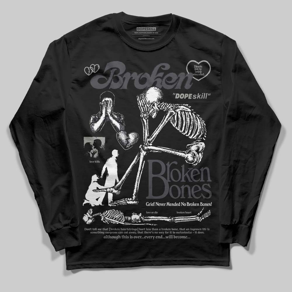 Jordan 3 Retro Black Cat DopeSkill Long Sleeve T-Shirt Broken Bones Graphic Streetwear - Black