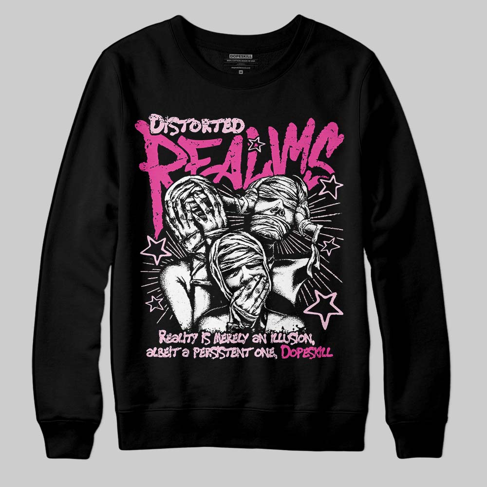 Pink Sneakers DopeSkill Sweatshirt Distorted Realms Graphic Streetwear - Black