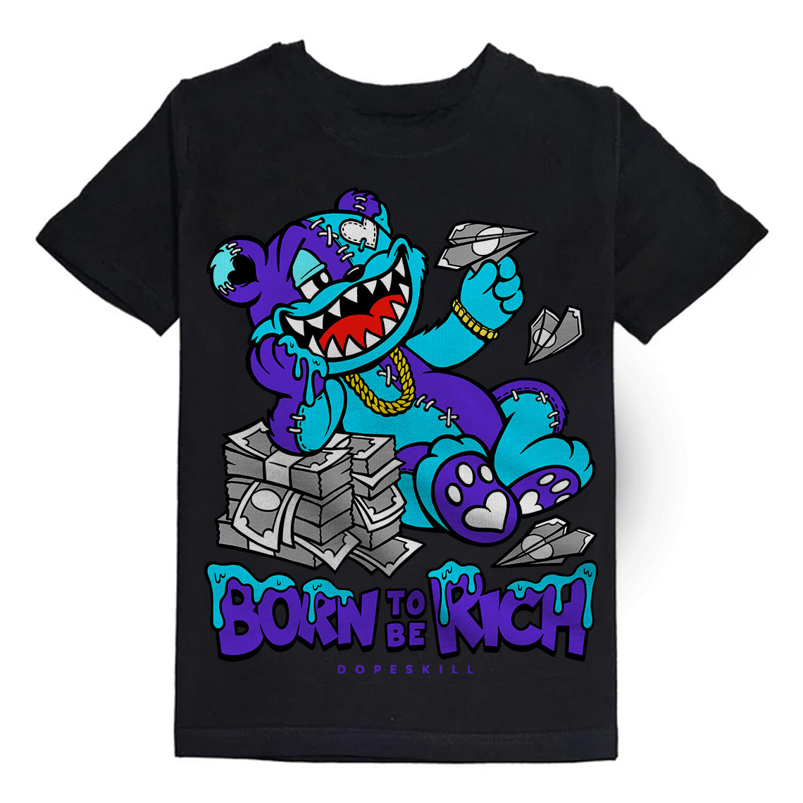 Jordan 6 "Aqua" DopeSkill Toddler Kids T-shirt Born To Be Rich Graphic Streetwear - Black