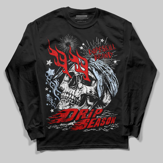 Jordan 11 Retro Cherry DopeSkill Long Sleeve T-Shirt Drip Season Graphic Streetwear - Black