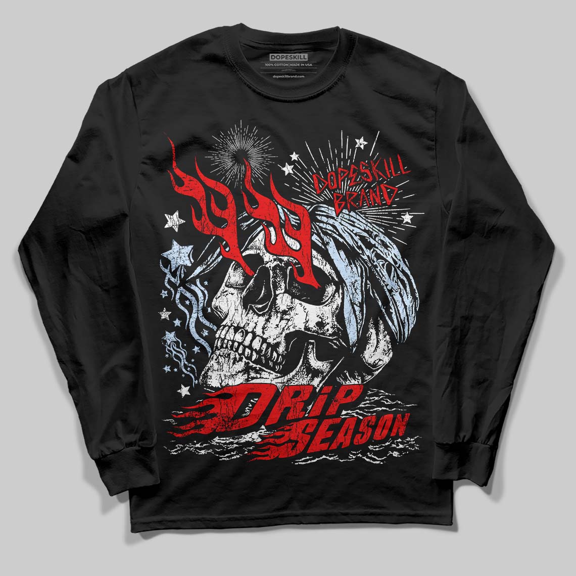Jordan 11 Retro Cherry DopeSkill Long Sleeve T-Shirt Drip Season Graphic Streetwear - Black