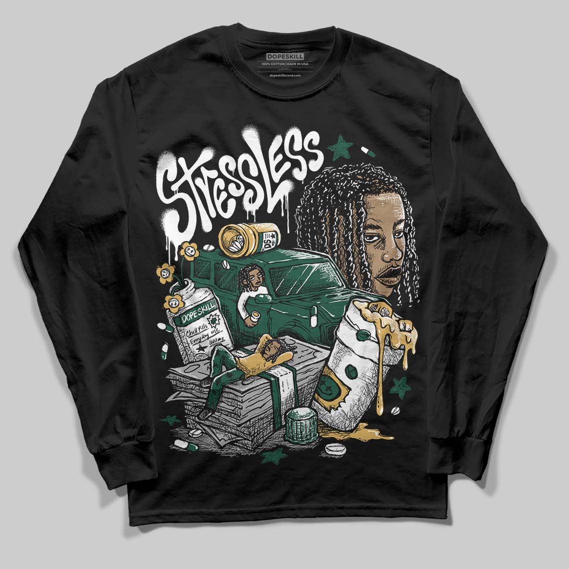 Jordan 1 High OG “Fir” (Pro Green) DopeSkill Long Sleeve T-Shirt Stressless Graphic Streetwear - Black