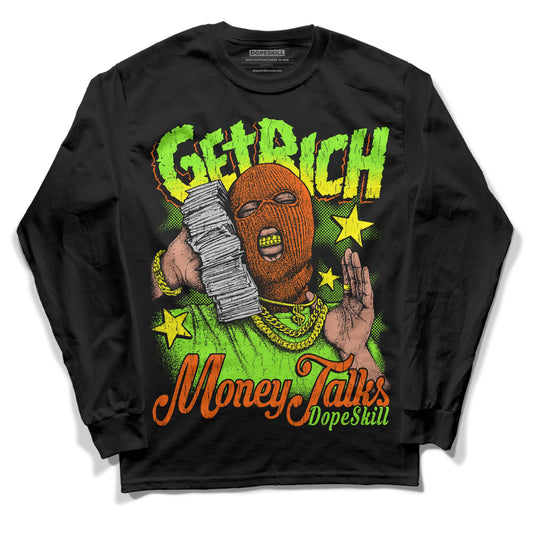 Neon Green Sneakers DopeSkill Long Sleeve T-Shirt Get Rich Graphic Streetwear - Black