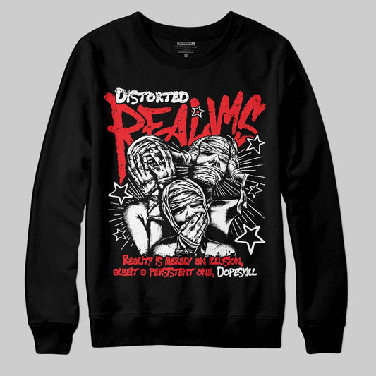 Red Sneakers DopeSkill Sweatshirt Distorted Realms Graphic Streetwear - Black