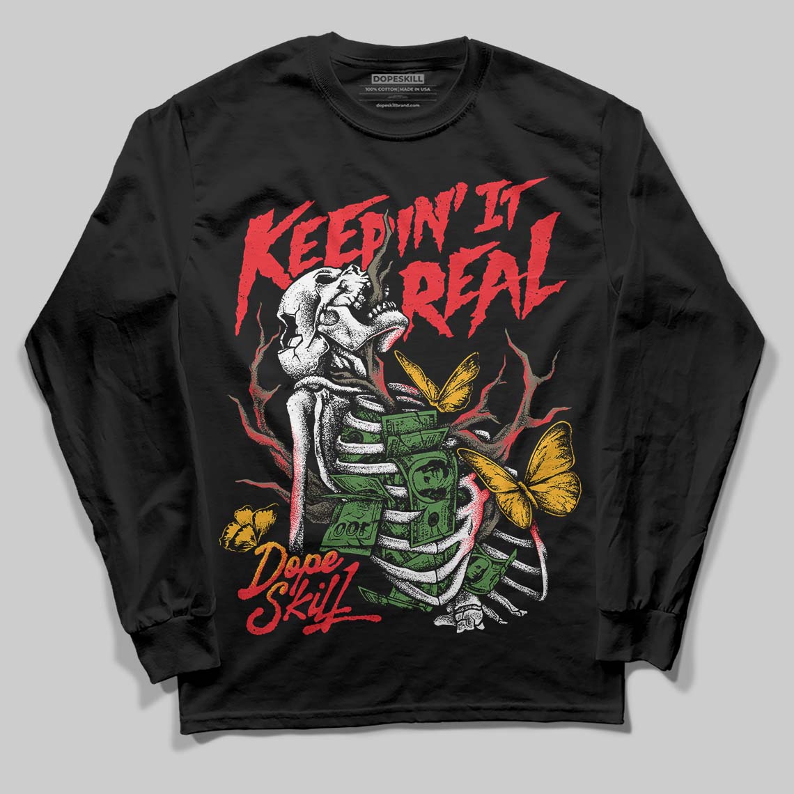 Red Sneakers DopeSkill Long Sleeve T-Shirt Keepin' It Real Graphic Streetwear - Black