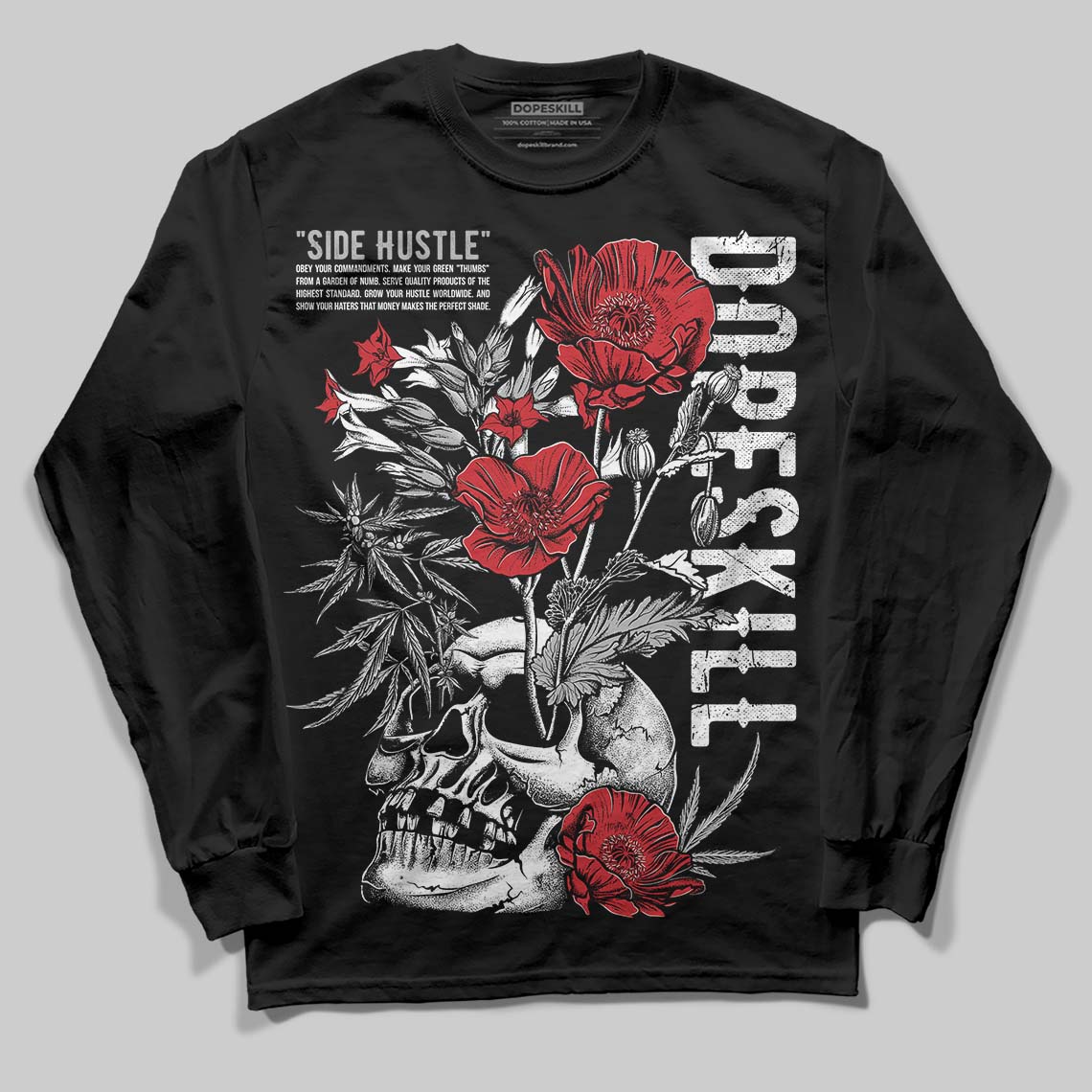 Jordan 4 OG “White Cement” DopeSkill Long Sleeve T-Shirt Side Hustle Graphic Streetwear - Black