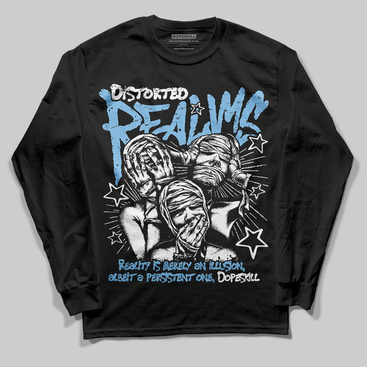 University Blue Sneakers DopeSkill Long Sleeve T-Shirt Distorted Realms Graphic Streetwear - Black