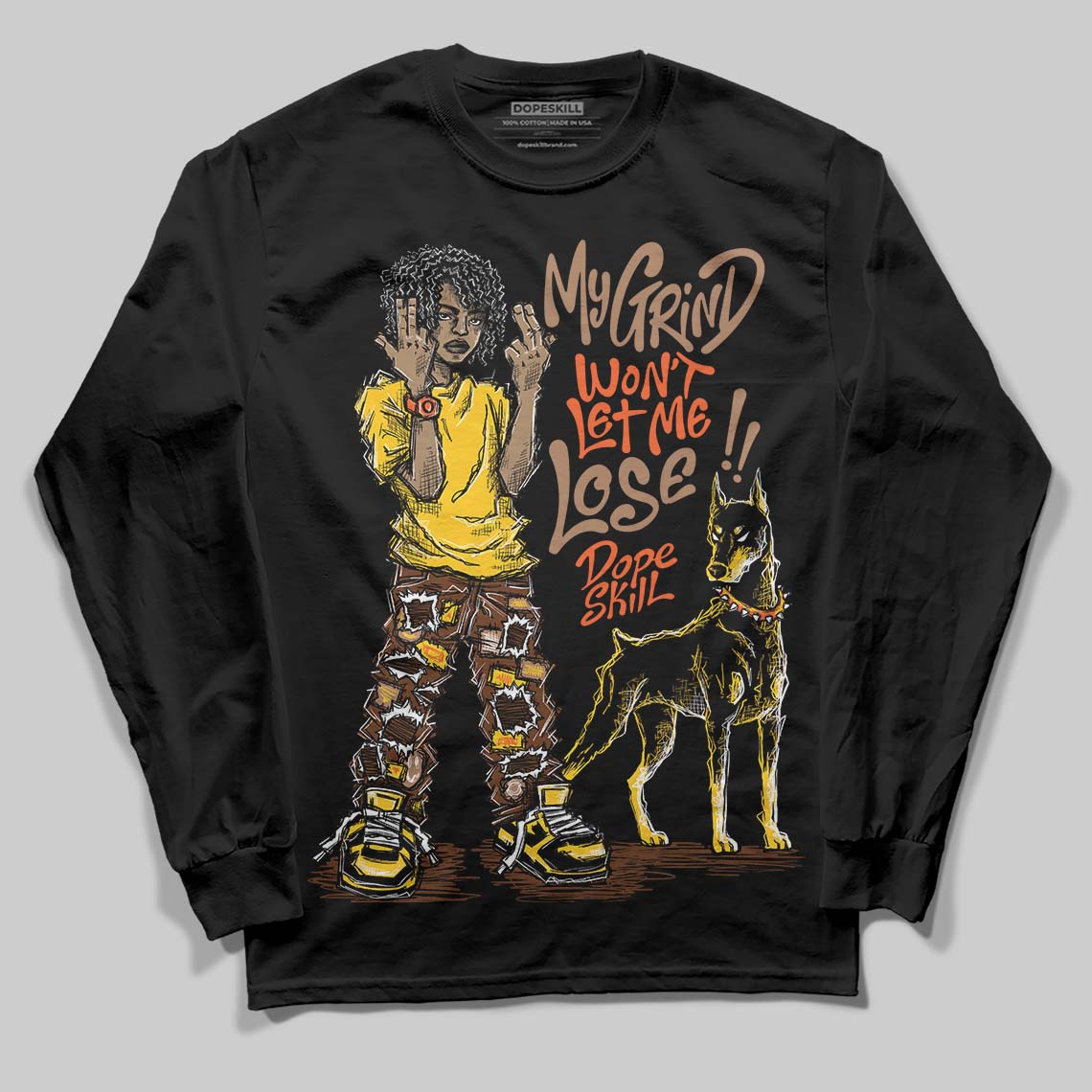Yellow Sneakers DopeSkill Long Sleeve T-Shirt My Grind Won't Let Me Lose Graphic Streetwear - Black