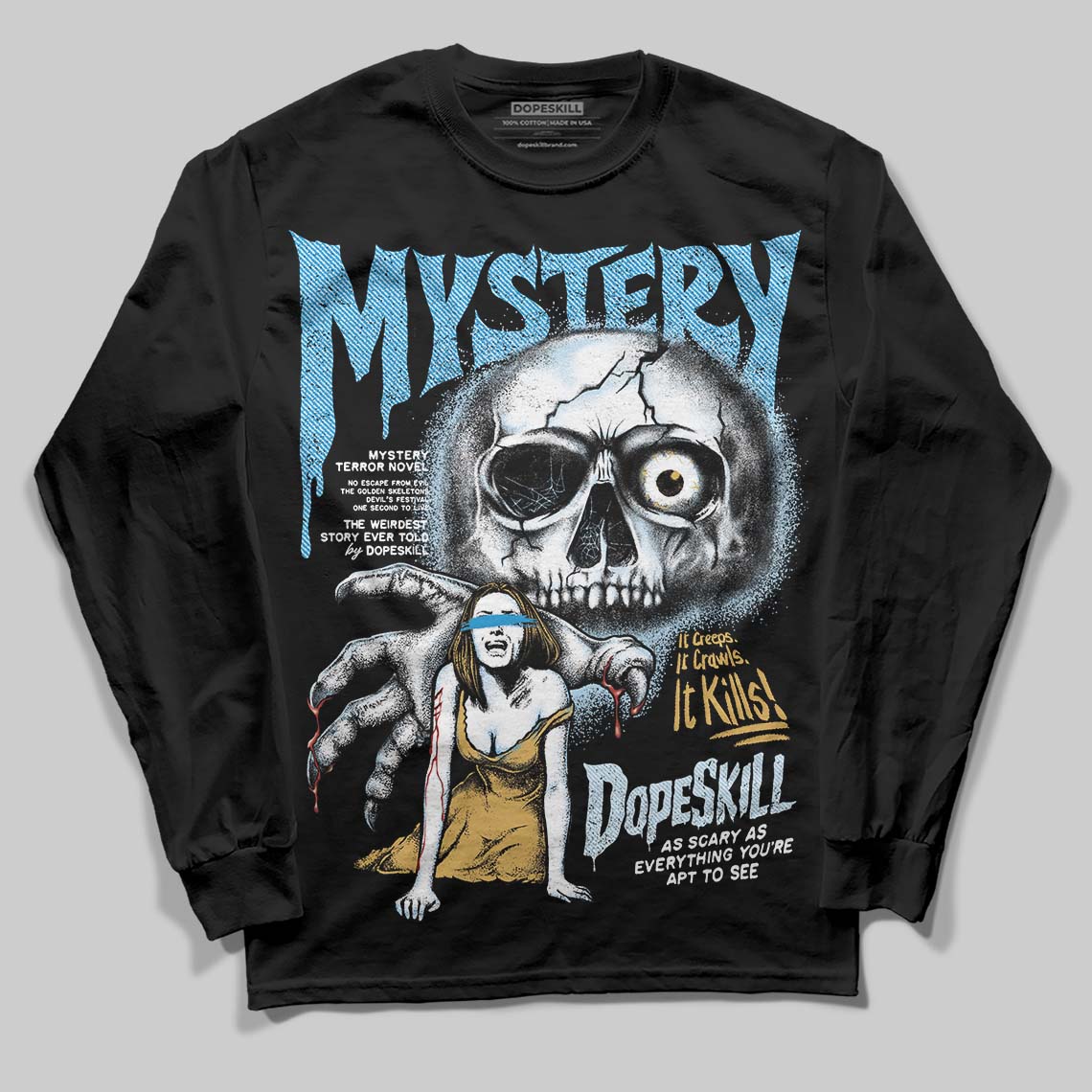 Jordan 4 Denim “Worn Blue” DopeSkill Long Sleeve T-Shirt Mystery Ghostly Grasp Graphic Streetwear - Black