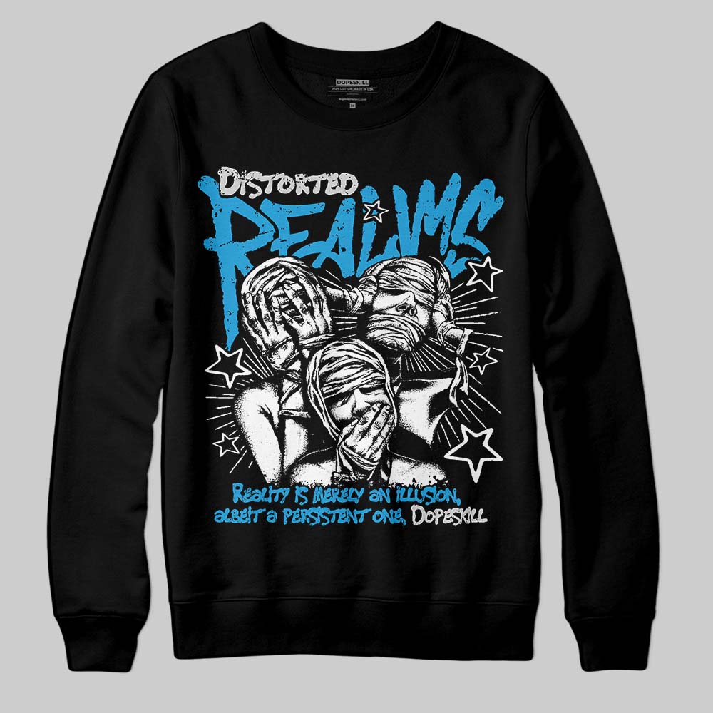 Jordan 4 Retro Military Blue DopeSkill Sweatshirt Distorted Realms Graphic Streetwear - Black