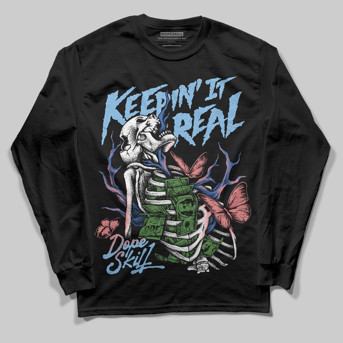 University Blue Sneakers DopeSkill Long Sleeve T-Shirt Keepin' It Real Graphic Streetwear - Black