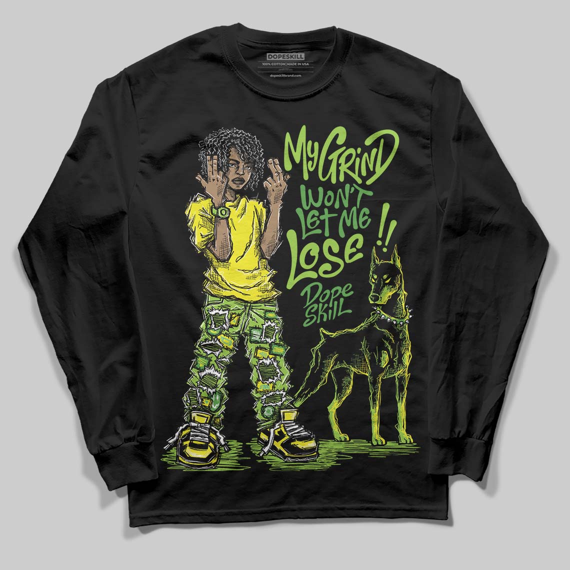 Neon Green Sneakers DopeSkill Long Sleeve T-Shirt My Grind Won't Let Me Lose Graphic Streetwear - Black