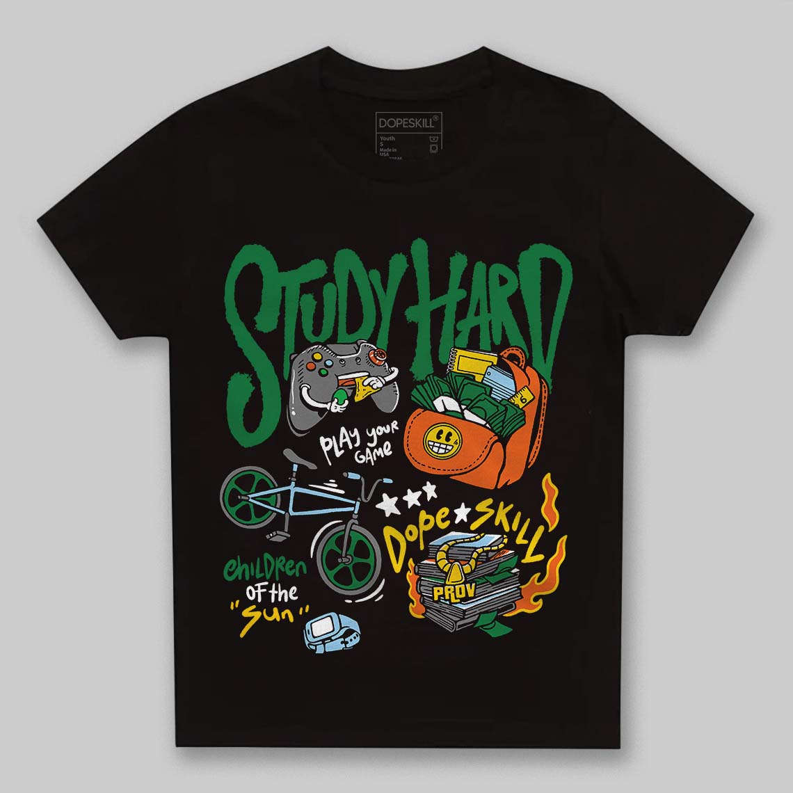 Green Sneakers DopeSkill Toddler Kids T-shirt Study Hard Graphic Streetwear - Black