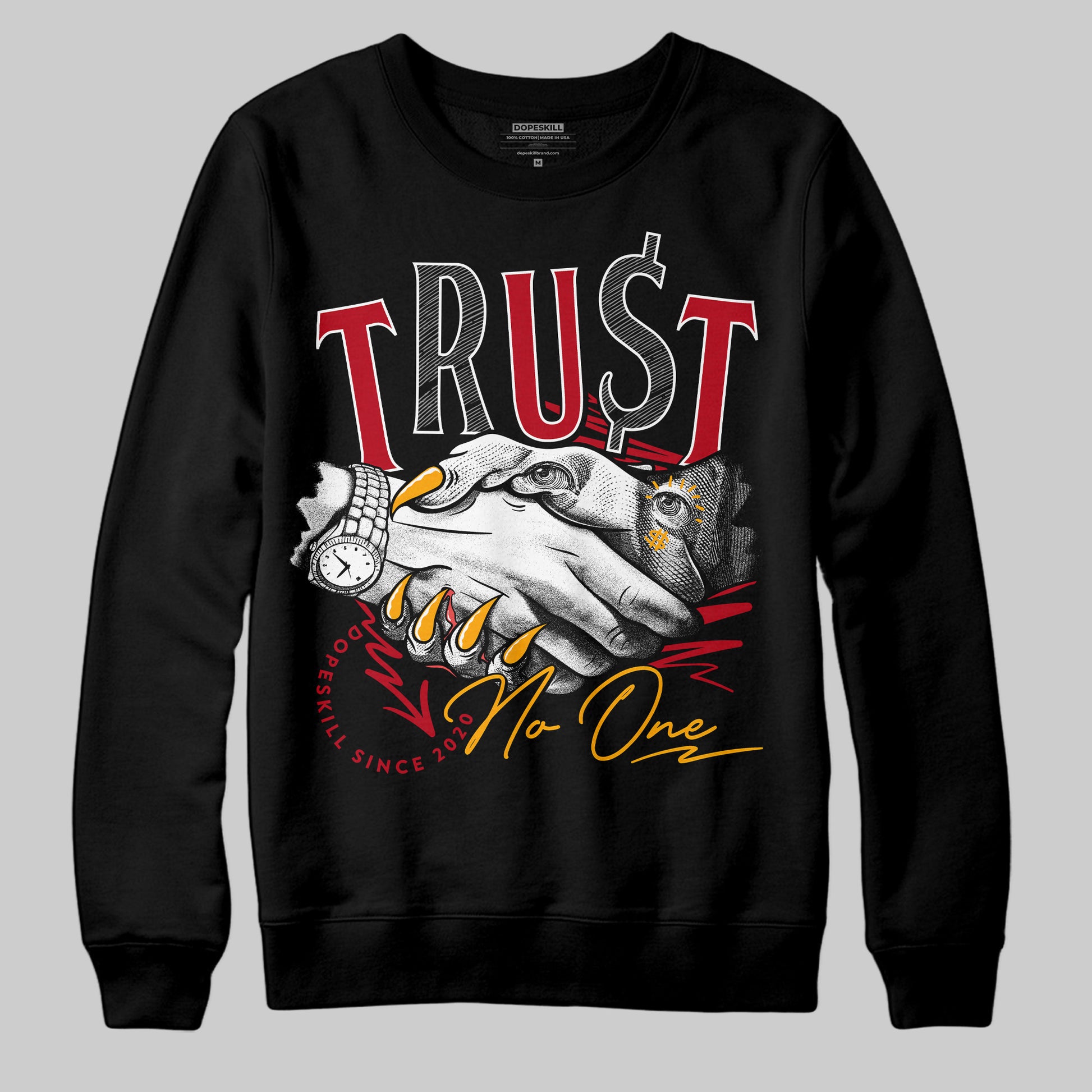 Jordan 7 Retro Cardinal DopeSkill Sweatshirt Trust No One Graphic Streetwear - Black