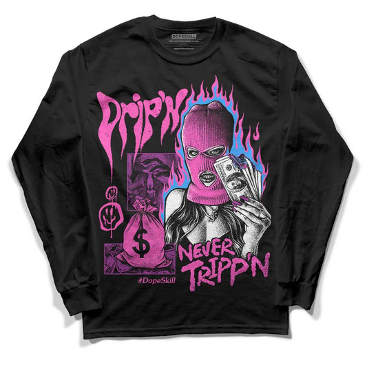 Jordan 4 GS “Hyper Violet” DopeSkill Long Sleeve T-Shirt Drip'n Never Tripp'n Graphic Streetwear - Black