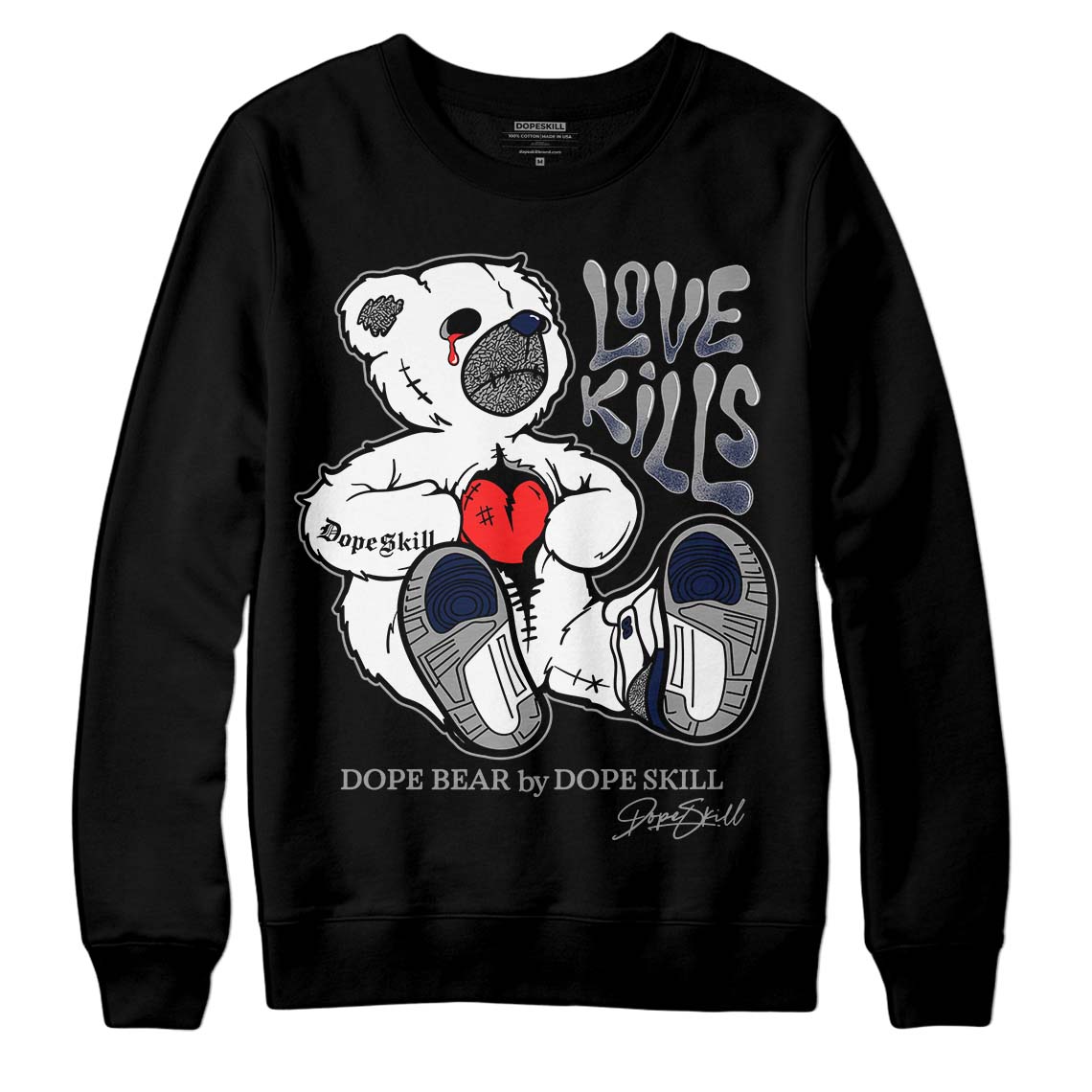 Jordan 3 "Midnight Navy" DopeSkill Sweatshirt Love Kills Graphic Streetwear - Black