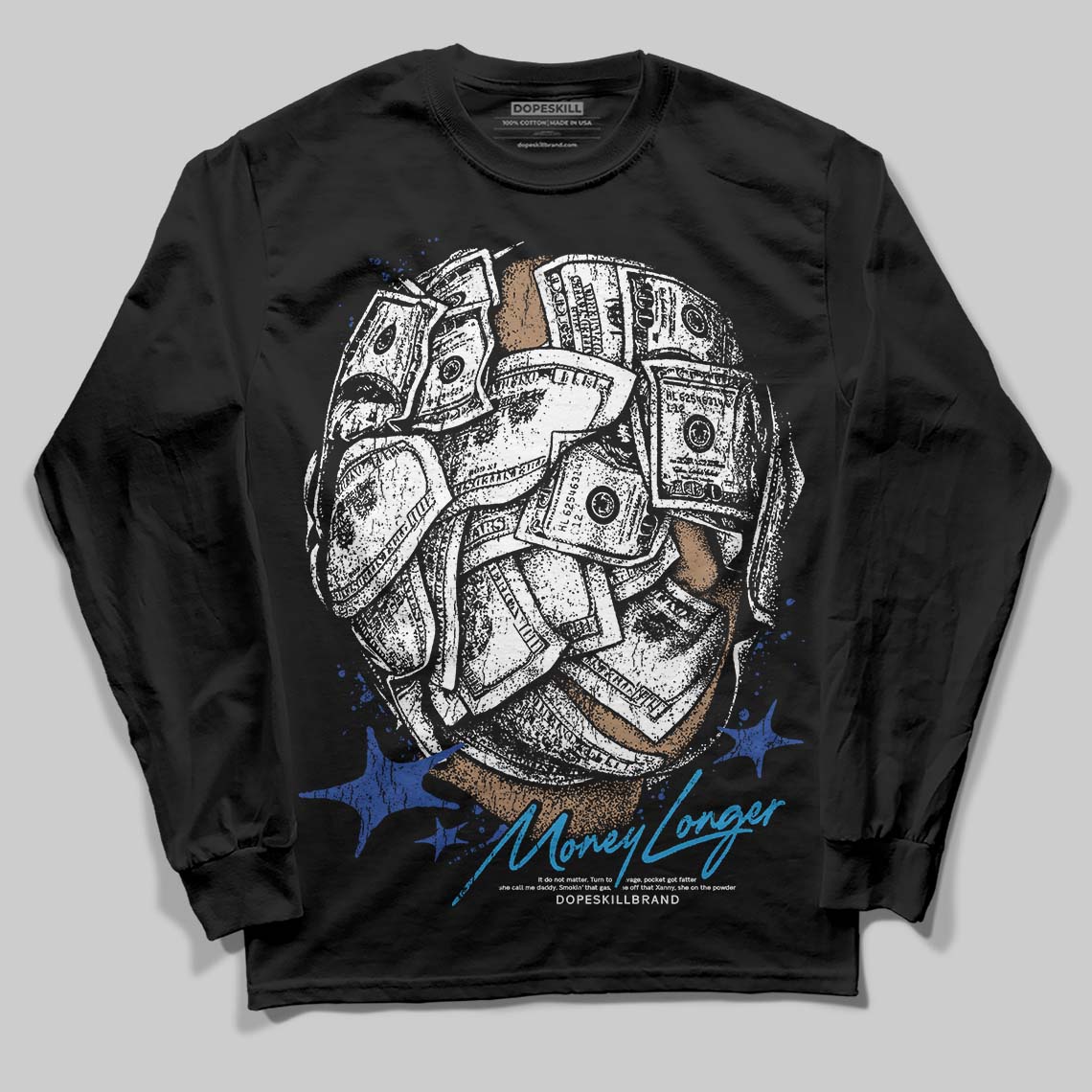 Royal Blue Sneakers DopeSkill Long Sleeve T-Shirt Money Longer Graphic Streetwear - Black