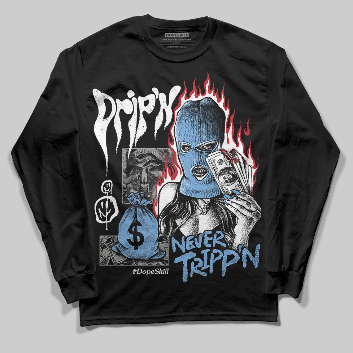 Jordan 12 Retro 'Melo' DopeSkill Long Sleeve T-Shirt Drip'n Never Tripp'n Graphic Streetwear - Black
