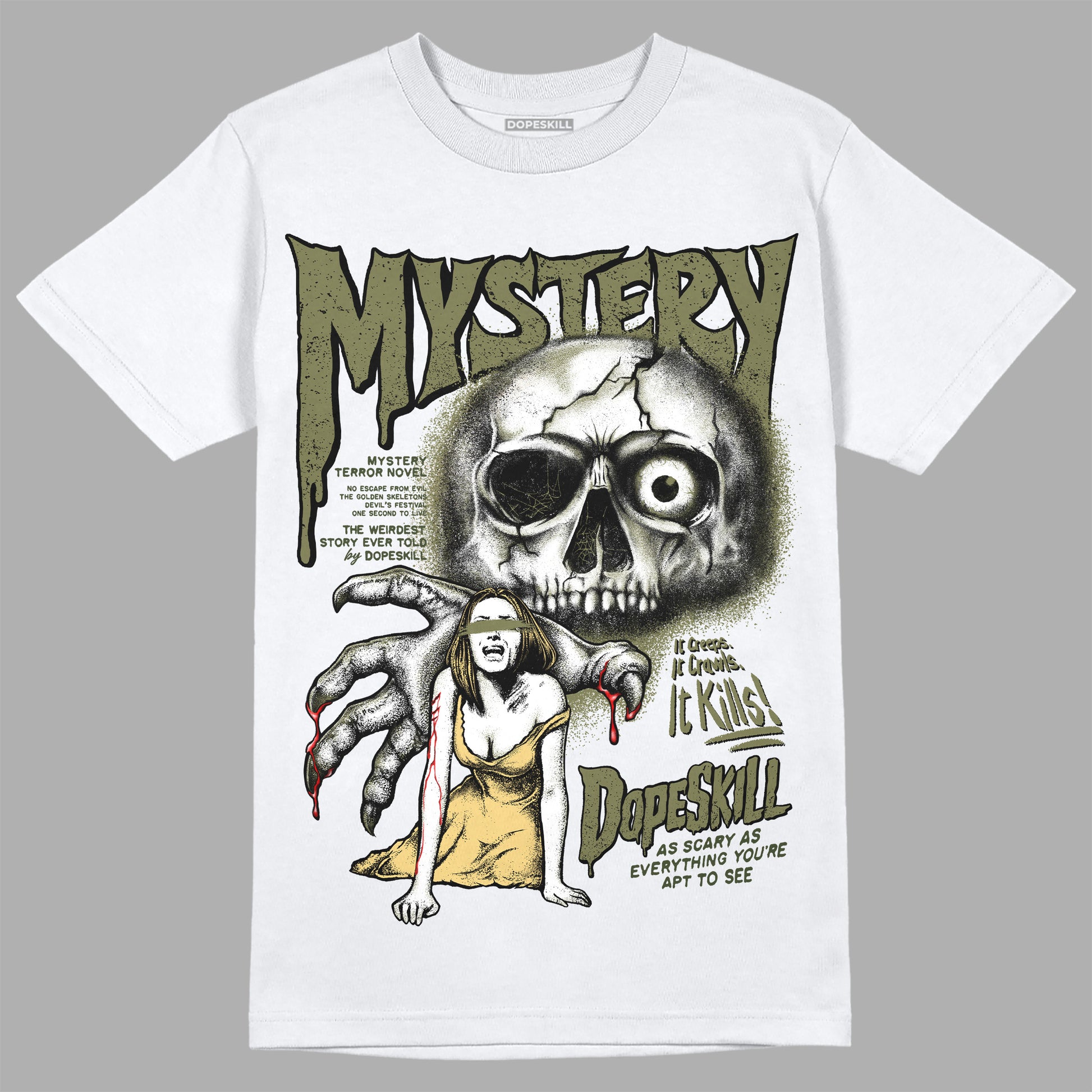 Jordan 4 Retro SE Craft Medium Olive DopeSkill T-Shirt Mystery Ghostly Grasp Graphic Streetwear - White