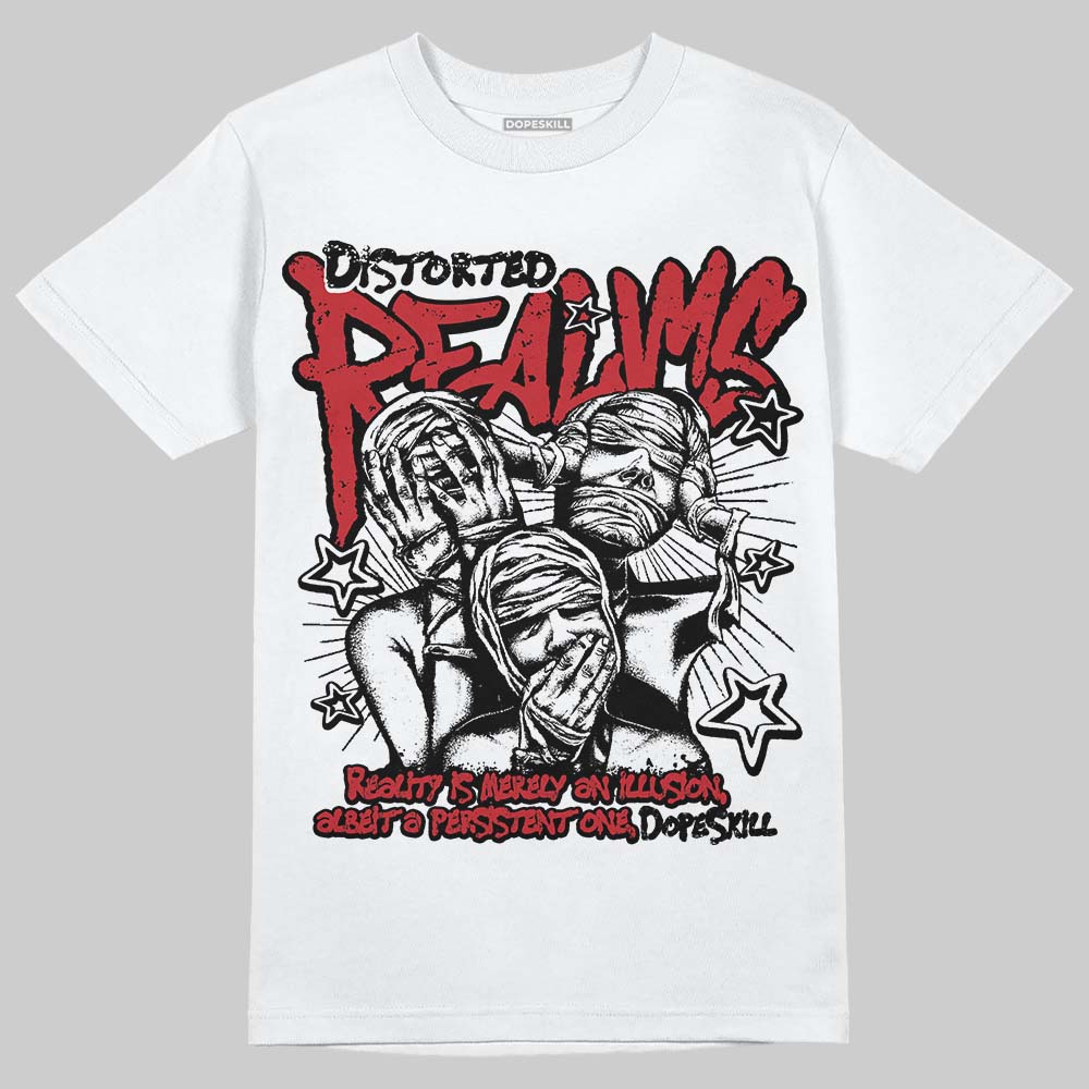 Jordan 5 Retro Fire Red Black Tongue (2025) DopeSkill T-Shirt Distorted Realms Graphic Streetwear - White