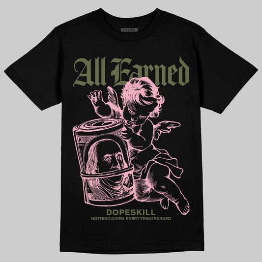 SB Dunk Low Pro x Arts-Rec Skateshop Rust Pink and Rough Green DopeSkill T-Shirt All Earned Graphic Streetwear - Black