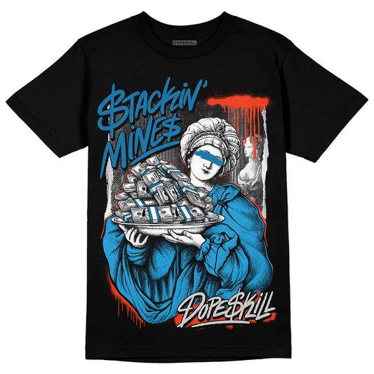 Jordan 4 Retro Military Blue DopeSkill T-Shirt Stackin Mines Graphic Streetwear - Black