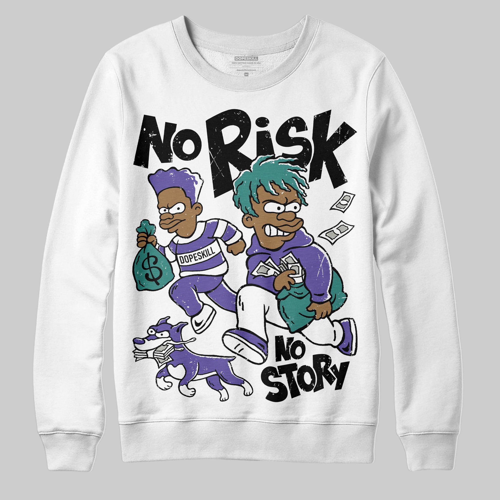 Jordan 5 OG “Grape” DopeSkill Sweatshirt No Risk No Story Graphic Streetwear - White
