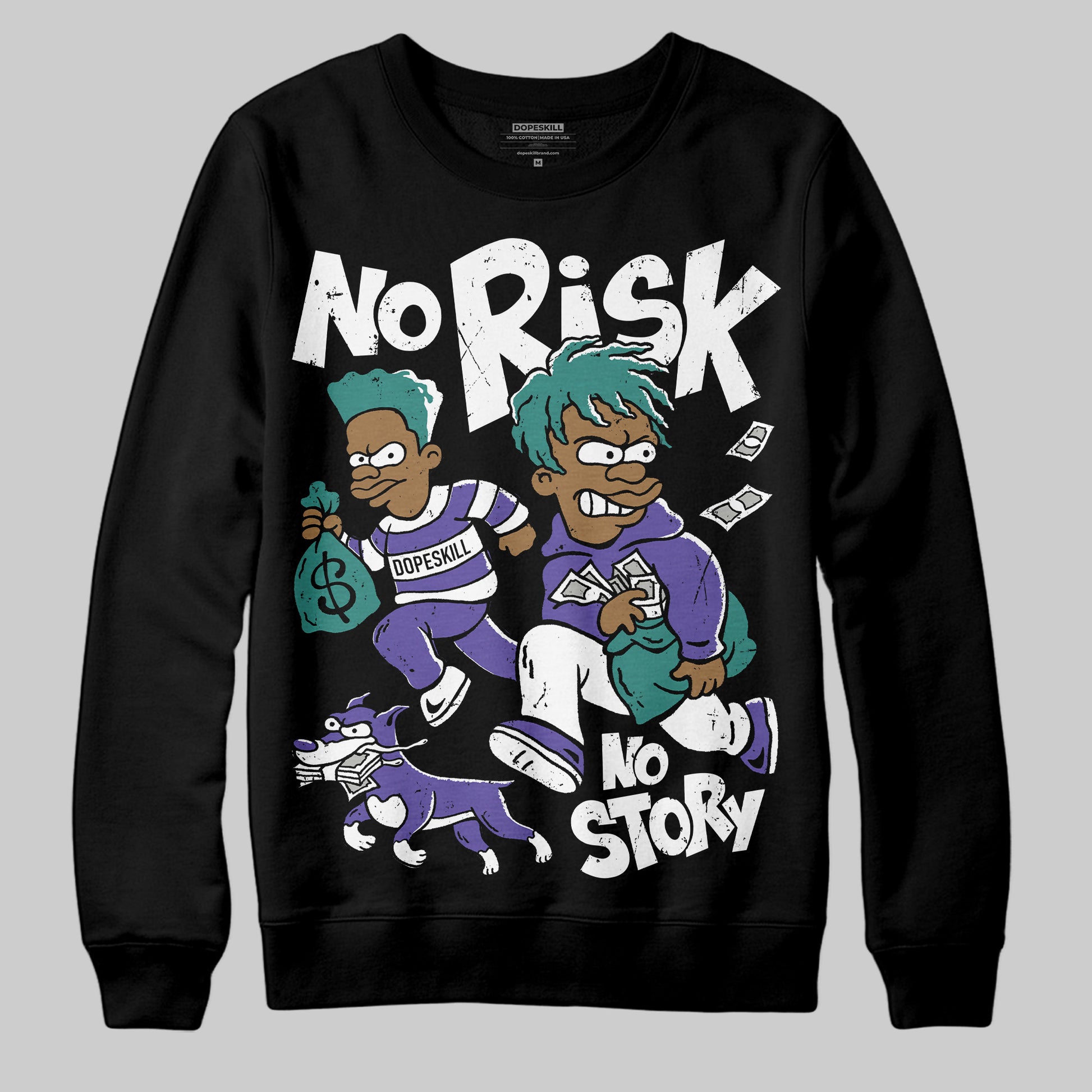 Jordan 5 OG “Grape” DopeSkill Sweatshirt No Risk No Story Graphic Streetwear - Black
