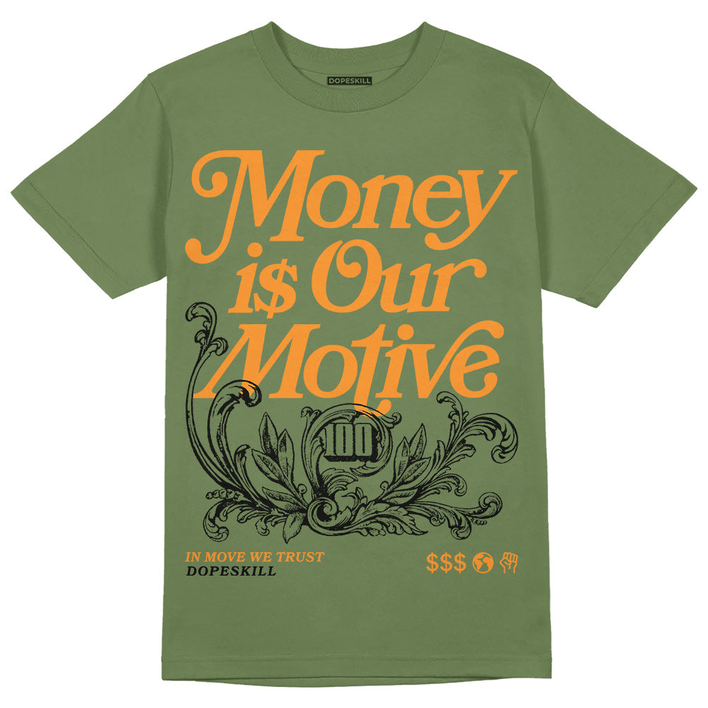 Jordan 5 "Olive" DopeSkill Olive T-Shirt Money Is Our Motive Typo Graphic Streetwear