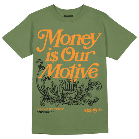 Jordan 5 "Olive" DopeSkill Olive T-Shirt Money Is Our Motive Typo Graphic Streetwear