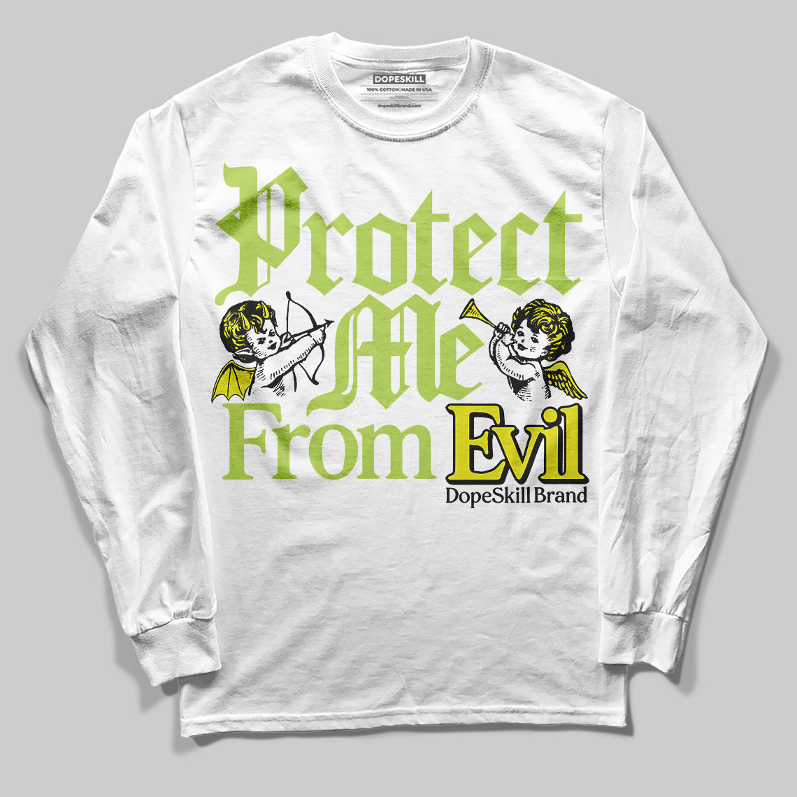 Jordan 13 Retro Bright Cactus DopeSkill Long Sleeve T-Shirt Protect Me From Evil Graphic Streetwear - White