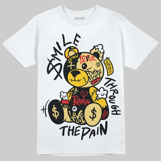 Quai 54 x Air Jordan 1 Retro Low OG Tour Yellow Black DopeSkill T-Shirt Smile Through The Pain Graphic Streetwear - White