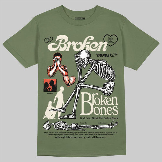 Jordan 3 “Medium Olive” aka “Family Affair” DopeSkill T-Shirt Broken Bones Graphic Streetwear - Military Green