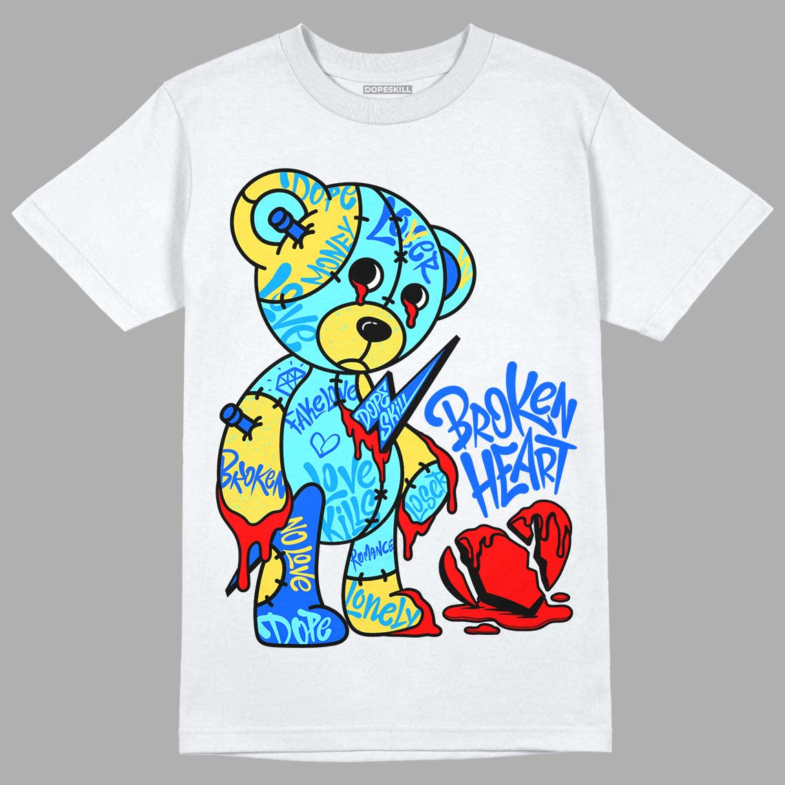 Jordan 5 Aqua DopeSkill T-Shirt Broken Heart Graphic Streetwear - White