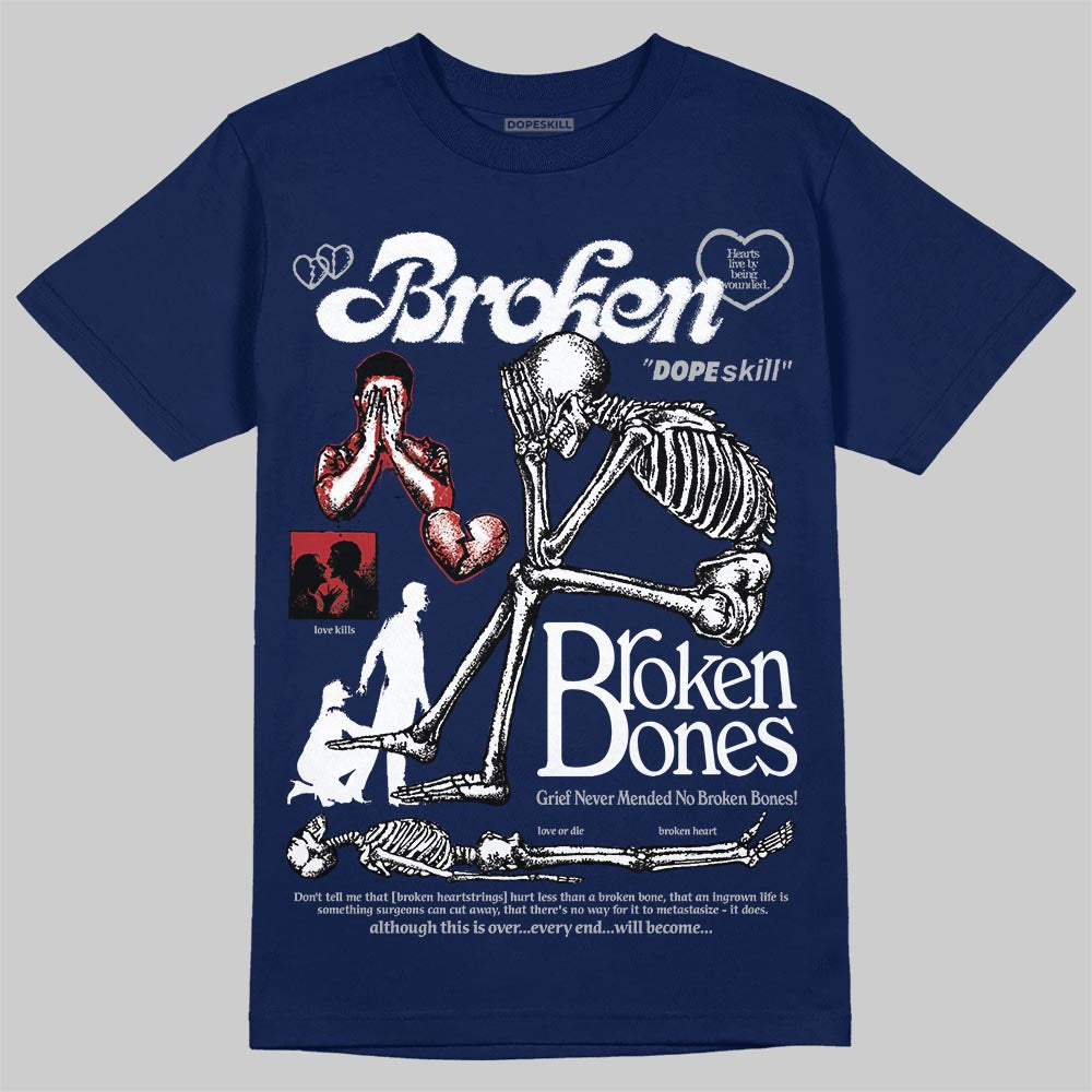 Jordan 12 Retro French Blue (2025) DopeSkill T-Shirt Broken Bones Graphic Streetwear - navy