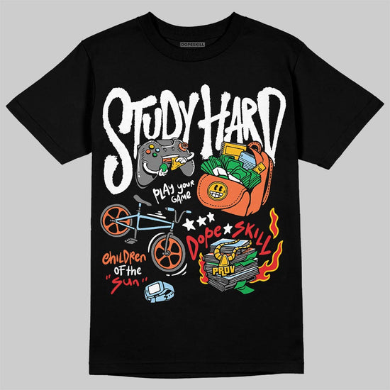 Dunk Low Panda White Black DopeSkill T-Shirt Study Hard Graphic Streetwear - Black