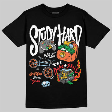 Dunk Low Panda White Black DopeSkill T-Shirt Study Hard Graphic Streetwear - Black