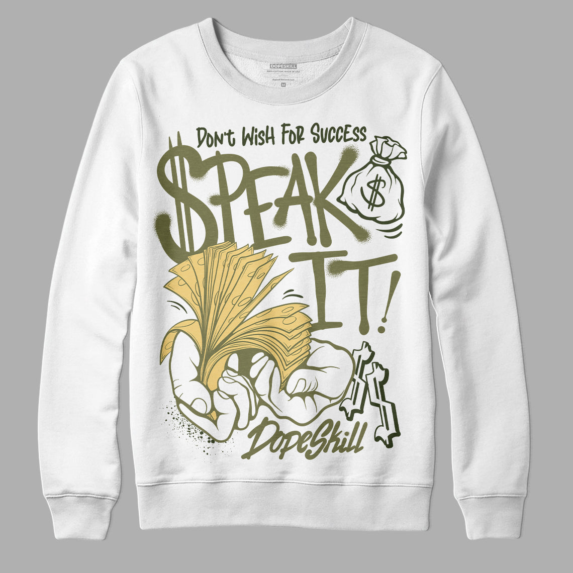 Jordan 4 Retro SE Craft Medium Olive DopeSkill Sweatshirt Speak It Graphic Streetwear - White