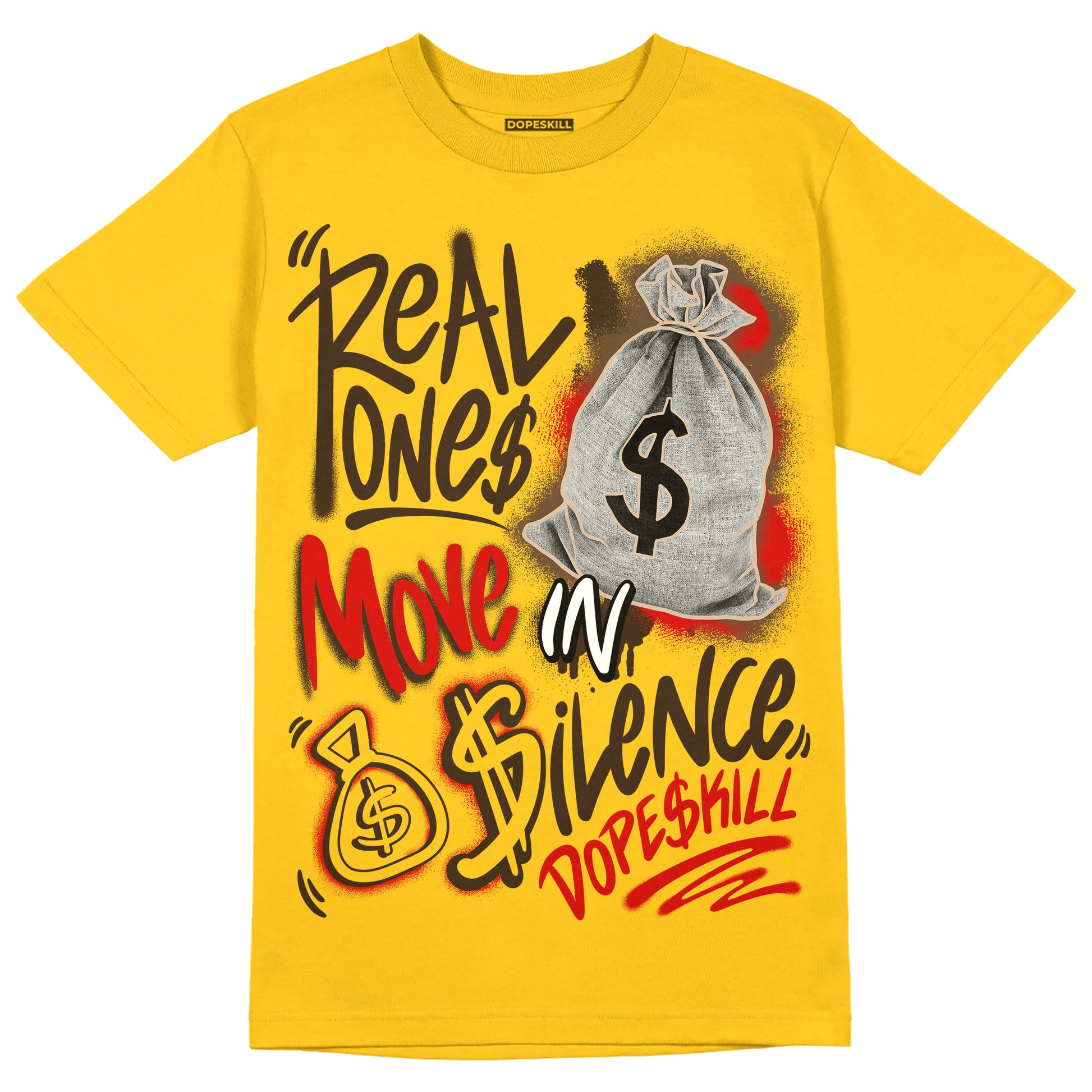 Yellow Sneakers DopeSkill Gold T-shirt Real Ones Move In Silence Graphic Streetwear