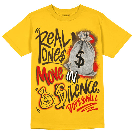 Yellow Sneakers DopeSkill Gold T-shirt Real Ones Move In Silence Graphic Streetwear