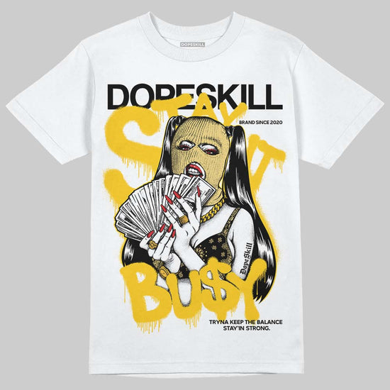 Quai 54 x Air Jordan 1 Retro Low OG Tour Yellow Black DopeSkill T-Shirt Stay It Busy Graphic Streetwear - White