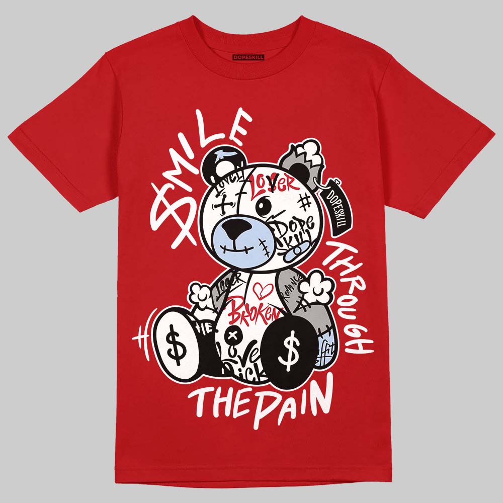 Jordan 5 Retro Fire Red Black Tongue (2025) DopeSkill T-Shirt Smile Through The Pain Graphic Streetwear - Red