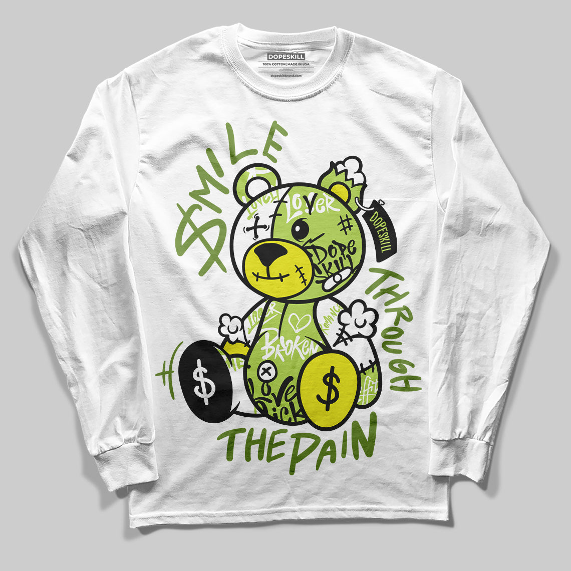 Jordan 13 Retro Bright Cactus DopeSkill Long Sleeve T-Shirt Smile Through The Pain Graphic Streetwear - White