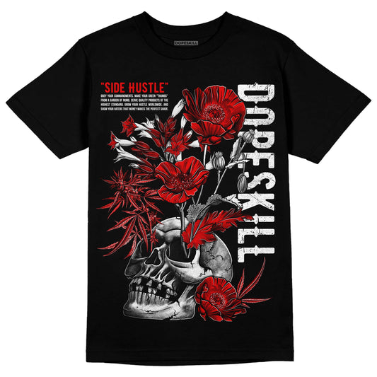 Jordan 4 Retro Red Cement DopeSkill T-Shirt Side Hustle Graphic Streetwear - Black 