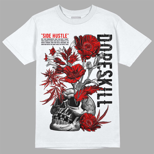 Jordan 4 Retro Red Cement DopeSkill T-Shirt Side Hustle Graphic Streetwear - White 