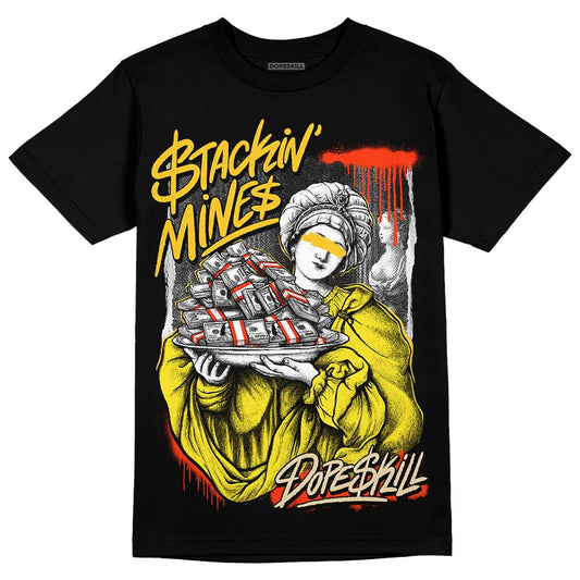 Jordan 4 Thunder DopeSkill T-Shirt Stackin Mines Graphic Streetwear - Black